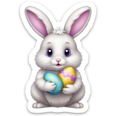 Cute Easter bunny holding a colorful Easter egg sticker