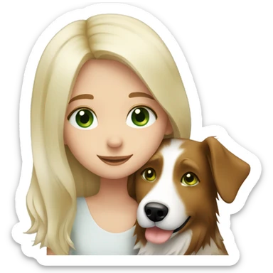 Blonde girl with Green eyes hugging border collie sticker
