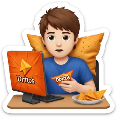 A white boy with messy brown hair eating Doritos while gaming on computer  sticker