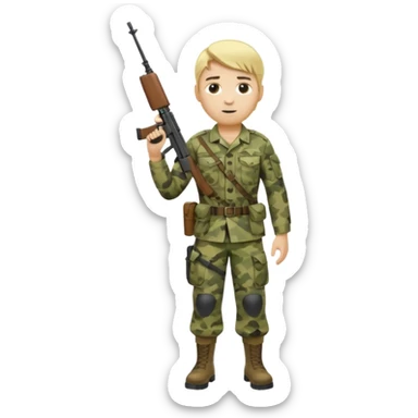 Full body of a Blonde army man holding service weapon and wearing camo uniform  sticker