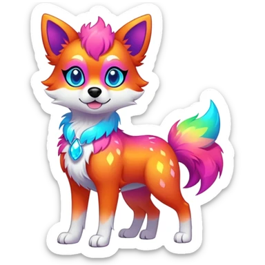 Vibrant multicolored neon-colored Falvie-Fionbri-creature-sparkle-dog-fursona, full body sticker