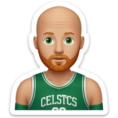 Bald white man with ginger beard and blue eyes in Celtics jersey sticker