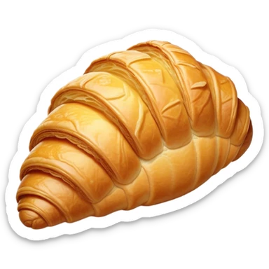 Cinematic golden croissant, perfectly flaky with crisp layers, slightly cracked to reveal buttery soft interior, warm golden glow, highly detailed and inviting. sticker