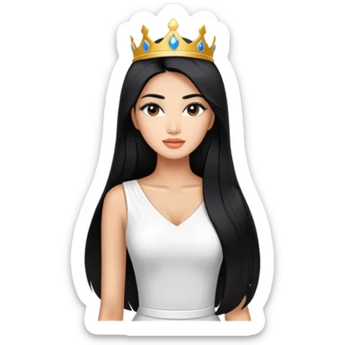 Miss Universe Southeast Asian woman with very long straight black hair wearing a beautiful white top sticker