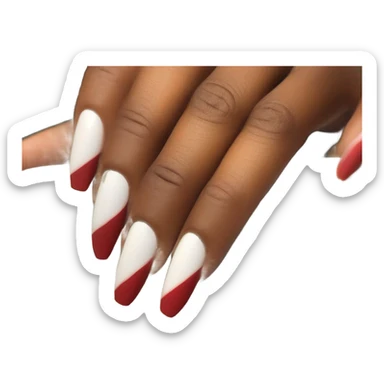 Long red and white acrylic nails on medium skin ton sticker