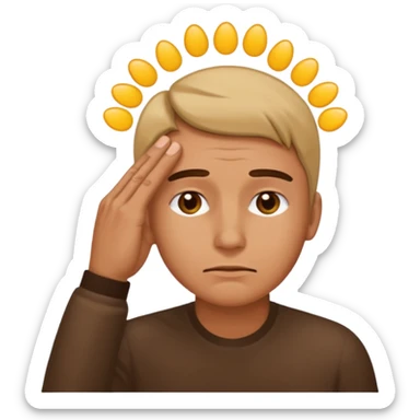 he touched emoji with a furrowed brow and a hand on the forehead sticker