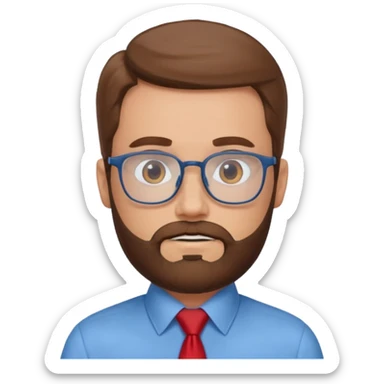white-man-businessman-with-beard, brown hair, glasses, blue shirt, red tie sticker