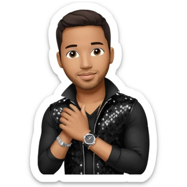 Romeo Santos with dark brown hair, black sequin outfit sticker