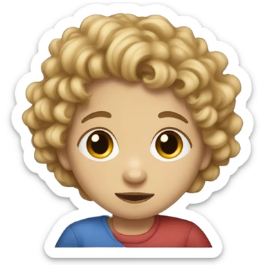 White, short Dark blond girl kissing mixed boy with curly hair sticker