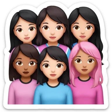 Katseye music group 6 members all girl 2 brown girl 1 korean 1 latina 1 girl black hair pink highlights sticker