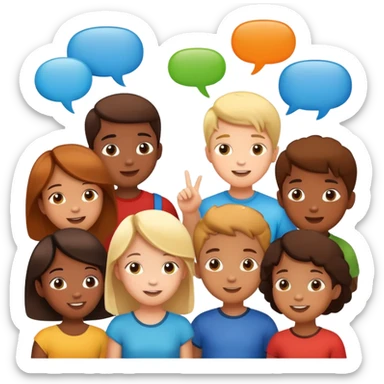 a group of children chatting together, fun and lively, with speech bubbles sticker