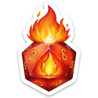 A rising flame with a small d20 inside sticker