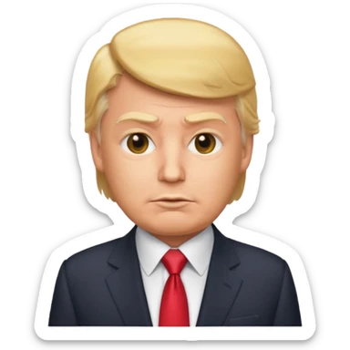 Donald Trump emoji style, recognizable face, light hair, suit and tie sticker