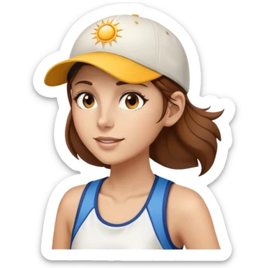 runner girl with brown hair baseball cap sun and music notes  sticker