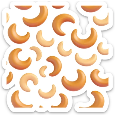 Clean 3D emoji-style illustration of several cashew nuts, curved crescent-shaped, smooth slightly wrinkled beige surface, glossy roasted look, pure white background sticker