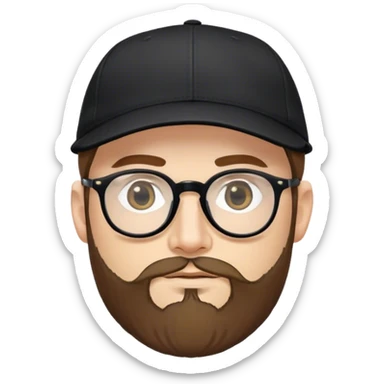 Um homem de blusa preta e boné de aba curvada preto, com oculos , olho puxado,pele branca, barba completa com pelos baixos  sticker