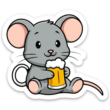 Funny mouse relaxing with a beer mug sticker