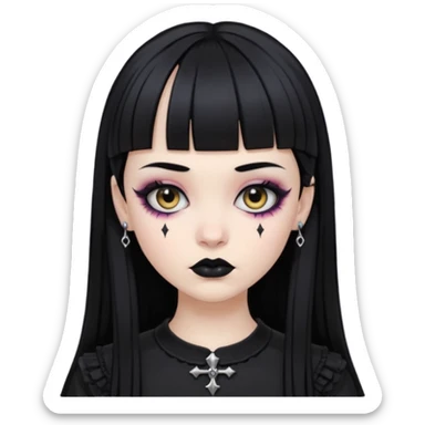 Faça uma moça de cabelo preto e micro franja pálida e com maquiagem gótica sticker