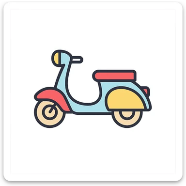 vintage Vespa scooter, color outline icon style, playful colors, black outlines, friendly and inviting sticker