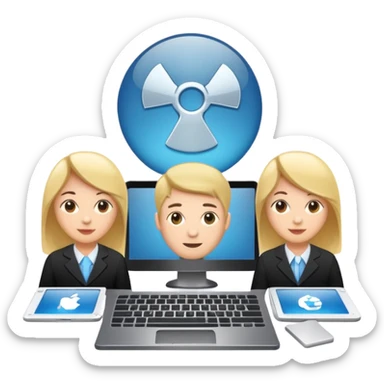 web hosting agency plan, computer with team icon sticker