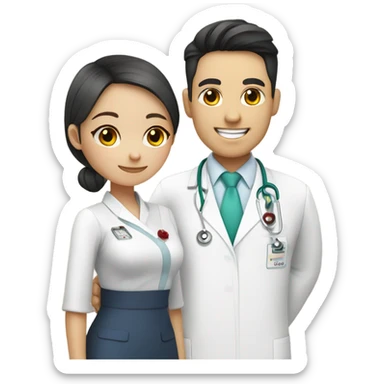 girl in qipao saying thank you to a male doctor in white Dr uniform sticker