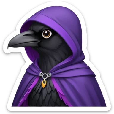 black realistic raven wearing a purple and black hooded cloak sticker
