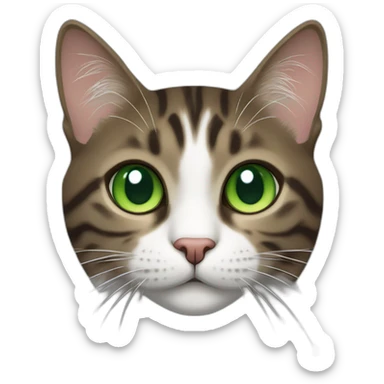 Dark Brown and white tabby cat with green eyes sticker