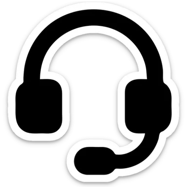 Full-size headphones in a black filled icon style, with a microphone. sticker