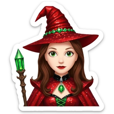 Nessarose, Wicked Witch of the East from The Wizard of Oz with long brown hair, red sequin outfit sticker
