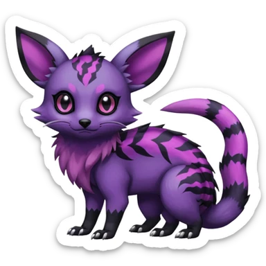 Rare cute epic aesthetic gothic colorful Salandit-Eevee-Civet-species-Fakemon-hybrid-creature, with markings, full body sticker