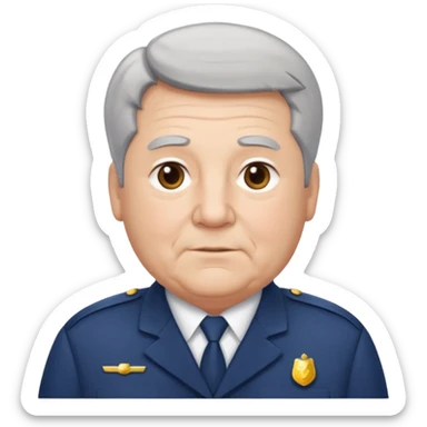 Older Male: gray hair at sides, slight wrinkles, wearing uniform, lightly obesity sticker