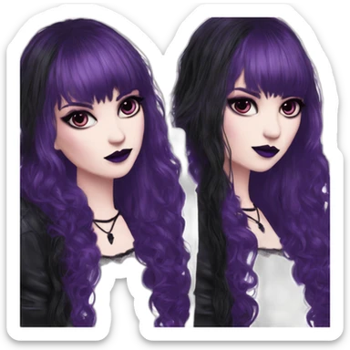 Elissabat -with bangs -long-hair-dark-plumpurple-and-black-vampire-goth-makeup-pinkeyes-romanticgothcloses sticker