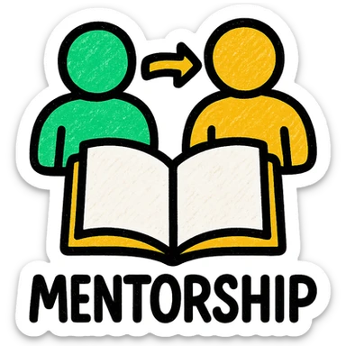 mentorship icon, modern look, green gold and white color scheme, rounded shapes, simple design sticker