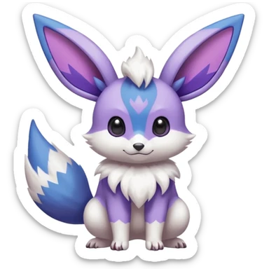 Shiny White with Violet and Indigo markings Eevee-Minccino-Zangoose-Pokémon-Fakémon-fusion-hybrid-creature sticker
