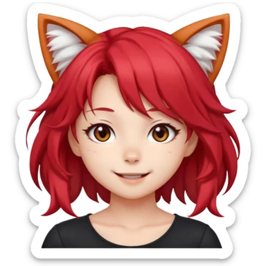 cute anime girl with cat ears, red blowing hair sticker