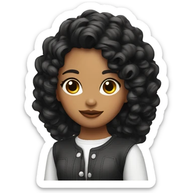 Chica con cabello largo rizado color negro, piel morenita  sticker