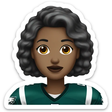  White female dark hair red lips wearing Philadelphia Eagles jersey sticker