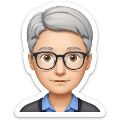 School teacher with short gray hair and prescription glasses sticker