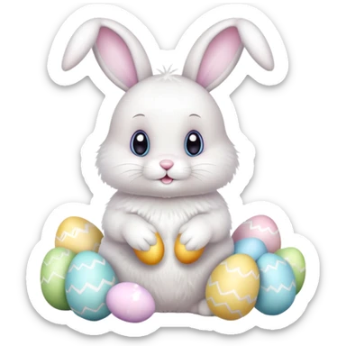 cute Easter bunny with Easter eggs sticker
