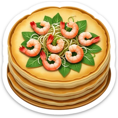 Cinematic Realistic B√°nh x√®o Dish Emoji, depicted as a crispy Vietnamese pancake filled with shrimp, pork, and bean sprouts rendered with dynamic textures and vibrant, appetizing lighting. sticker
