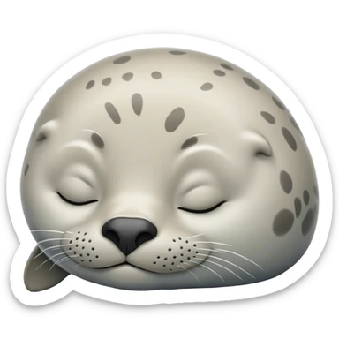 Meme-Worthy Cute Sleeping harbour seal Portrait Emoji, Head resting peacefully with a contented smile, showcasing a smooth, streamlined body and eyes gently closed in serene slumber, Simplified yet adorably endearing features, highly detailed, glowing with a soft, drowsy ocean light, high shine, relaxed and utterly lovable, stylized with an air of playful laziness, soft glowing outline, capturing the essence of a sleeping seal that feels destined to become the next viral icon of adorable rest! sticker