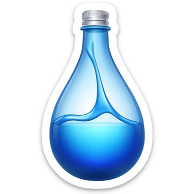 "Abstract logo symbol representing plastic blow molding, a drop of blue liquid plastic transforming into a solid bottle shape, futuristic, metallic texture, blue and silver gradient, white background, high definition app icon." sticker