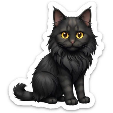 cinematic-cute black-maine-coon-cat-full-body-on all fours-emoji,-head-tilted-playfully-and-inquisitively,-sleek--black-fur,-simplified-yet-adorable-features,-highly-detailed,-glowing-with-a-warm,-friendly-glow -simplified-yet-realistic sticker