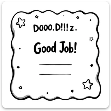 Certificate with decorative border, "Good Job!" text in the center, and stars scattered around the edges sticker