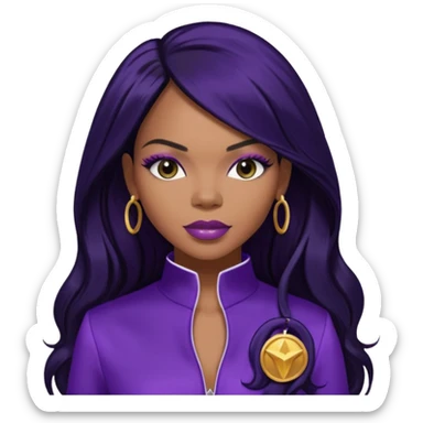 Tenitra Michelle Williams, R&B Singer (b.1979) from Destiny's Child with long jet black hair, medium dark skin, dark purple outfit sticker