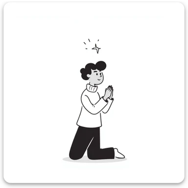 Person kneeling in prayer, talking to God, spiritual moment sticker