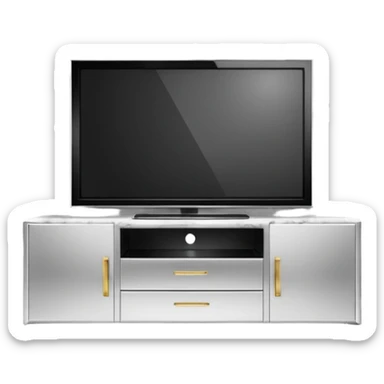 modern tv with news channel on it standing on a super luxurious marble cupboard sticker