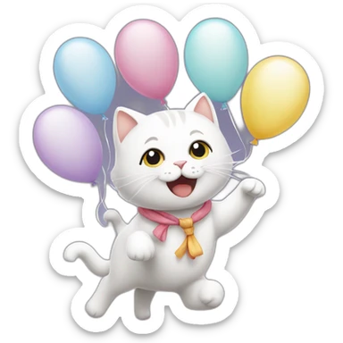 white-cat-Celebrating-balloons  sticker