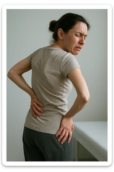 Donna con scoliosi dolorante perchè non ha mobilità a causa di essa sticker