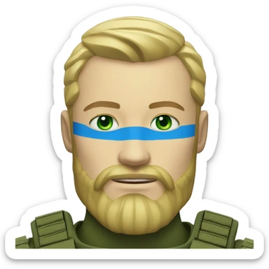ukrainian military blonde man with a beard with green eyes with blue viking paint on the face  sticker